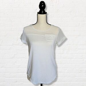 Brooklyn Industries White T Shirt Sheer Panel Small Pocket Size XS